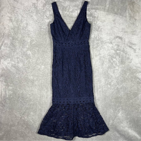 Bardot Dress Womens 4/XS Navy Fiona Face Trumpet Feminine Party Event Midi - Picture 7 of 12